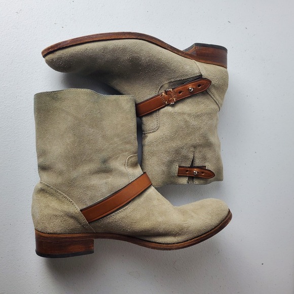 Coach Amy Womens Boots 9.5 B Taupe Gray Suede Moto Boho Casual Biker - Picture 4 of 13